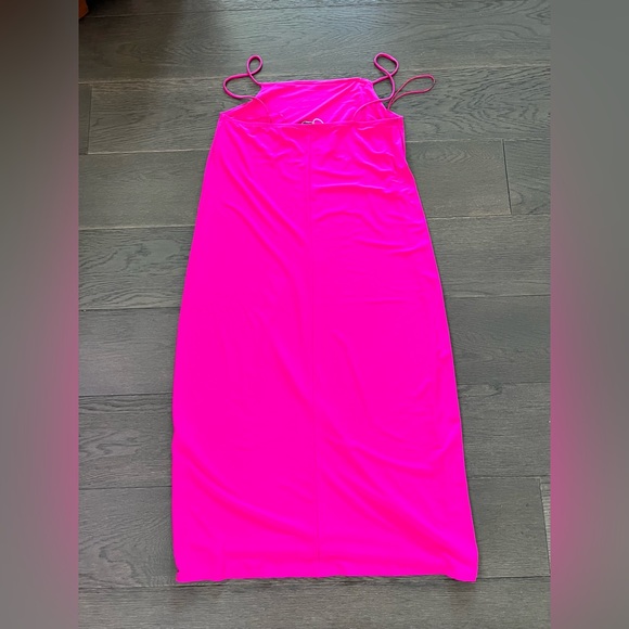 Zara Midi Maxi Cocktail Womens Dress Spaghetti Strap Fuchsia Pink Large - Picture 8 of 8